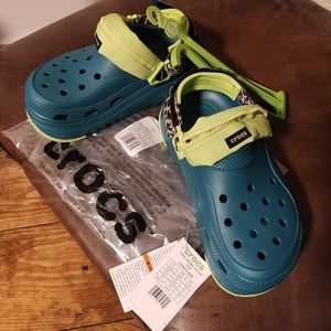 Crocs Hiker Xscape Clog in teal and animal print, Size 6 or 36-37